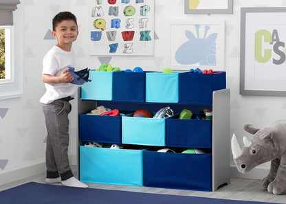 Deluxe Multi-Bin Toy Organizer with Storage Bins, Grey/Blue Bins