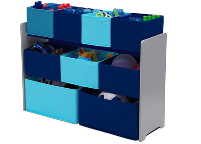 Deluxe Multi-Bin Toy Organizer with Storage Bins, Grey/Blue Bins