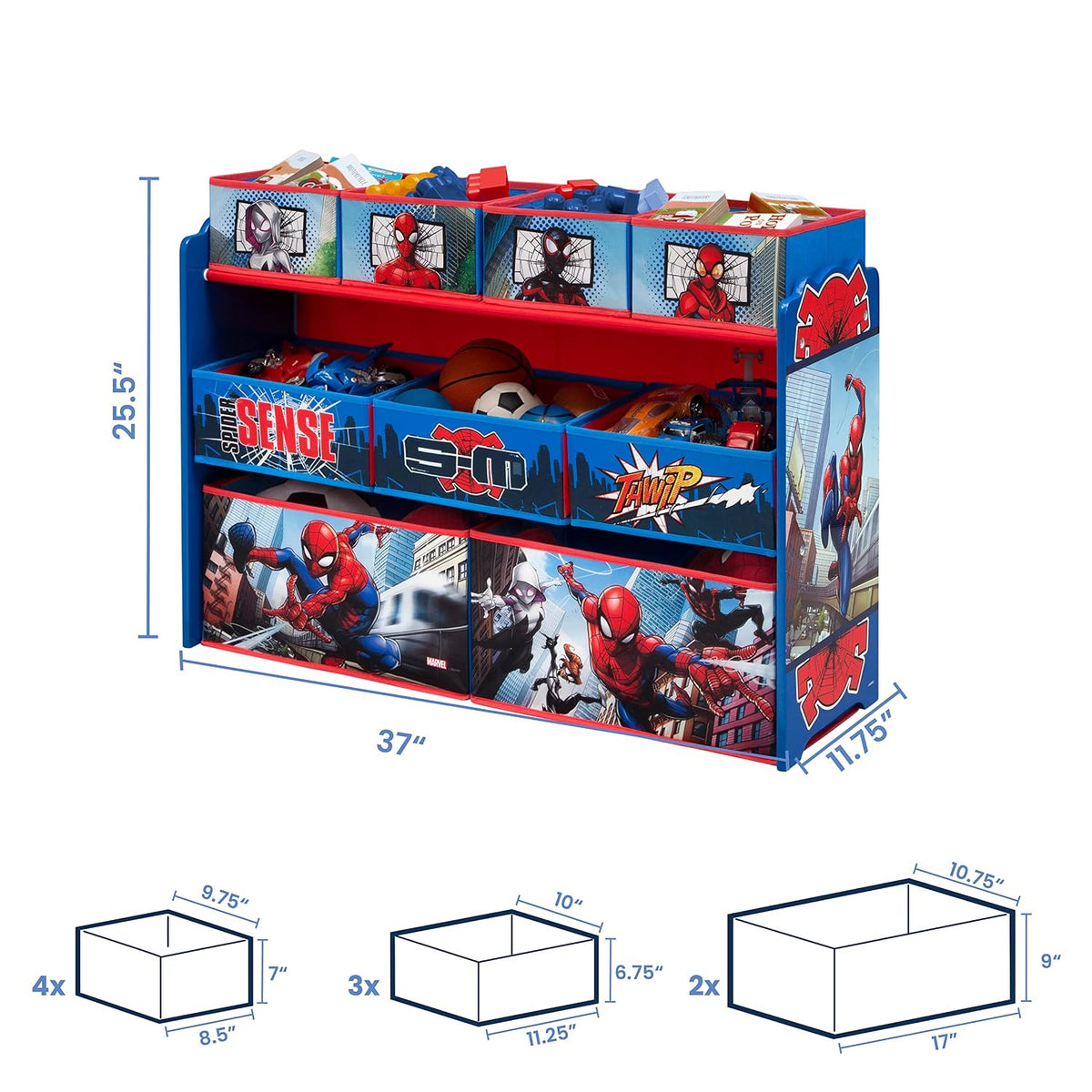 Deluxe Multi-Bin Toy Organizer with Storage Bins, Grey/Blue Bins