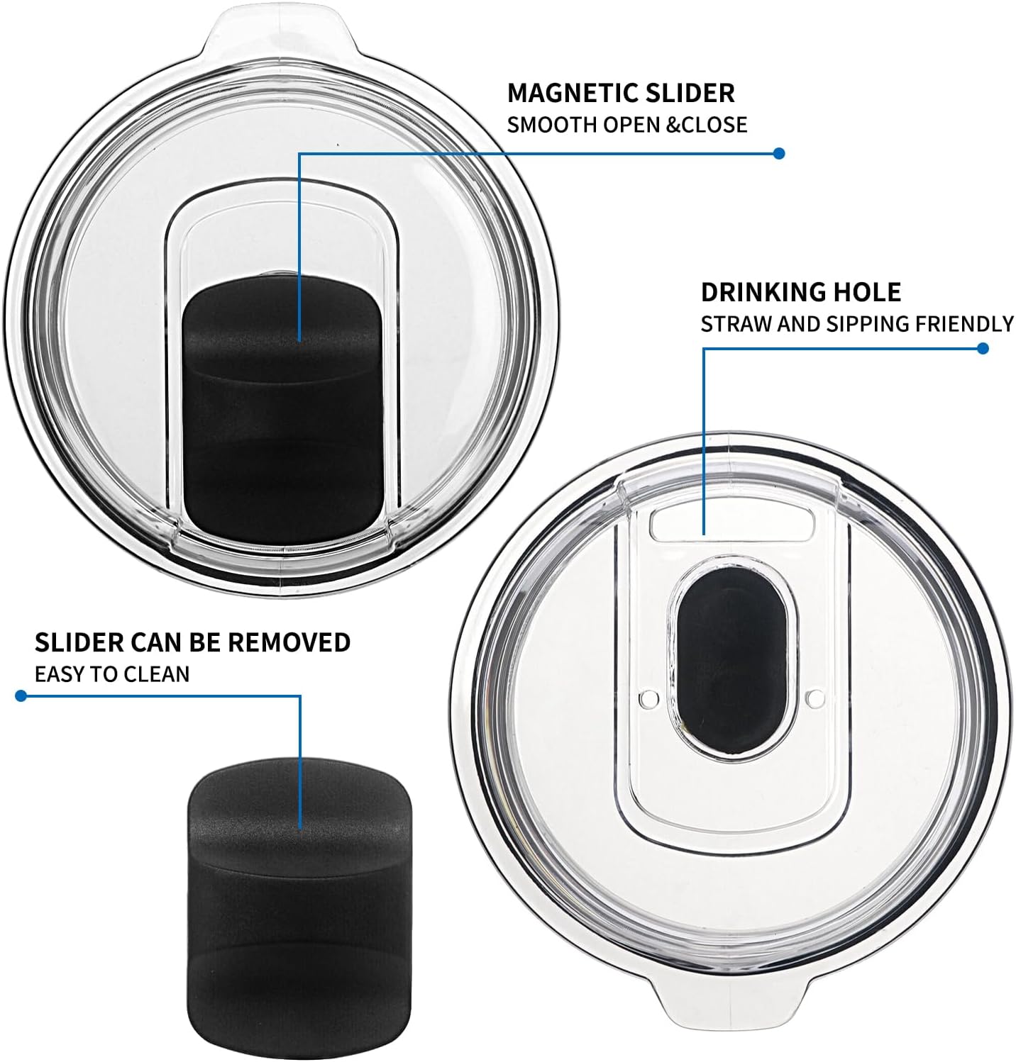 20 oz Tumbler Lid 2 Pack Replacement Lids Compatible for YETI 20 oz Tumbler | 10/24 oz Mug and 10 oz Lowball, Travel Spill Proof Cup Lids Covers with Magnetic Slider Switch, BPA Free