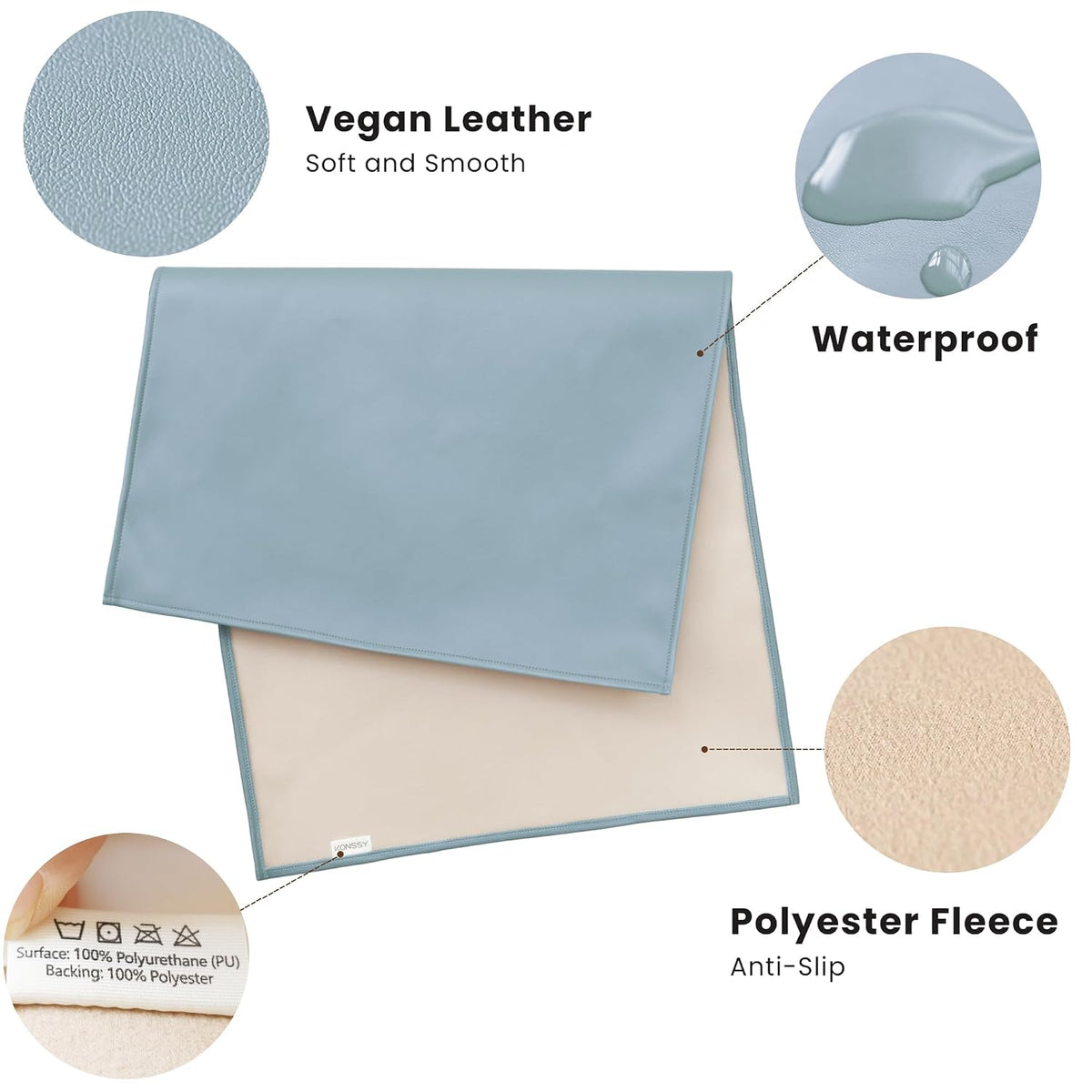 Faux Leather Baby Changing Mat 2 Pack, Oval, 30"x17"