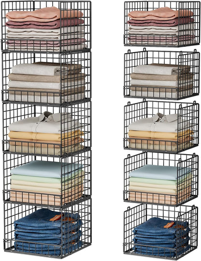 Stackable Closet Organizers and Storage Baskets, 4-Tier Closet Shelf Organizer , Space-Saving Clothes Storage Drawer, Foldable Clothes Storage Bins for Closet Organizer System, Black(Patent 30022416)