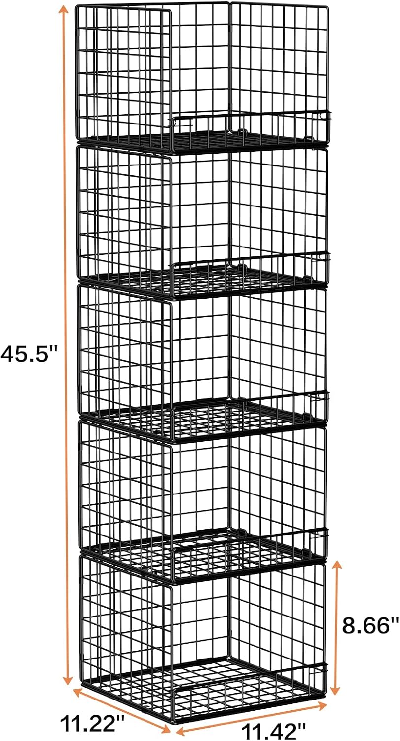 Stackable Closet Organizers and Storage Baskets, 4-Tier Closet Shelf Organizer , Space-Saving Clothes Storage Drawer, Foldable Clothes Storage Bins for Closet Organizer System, Black(Patent 30022416)