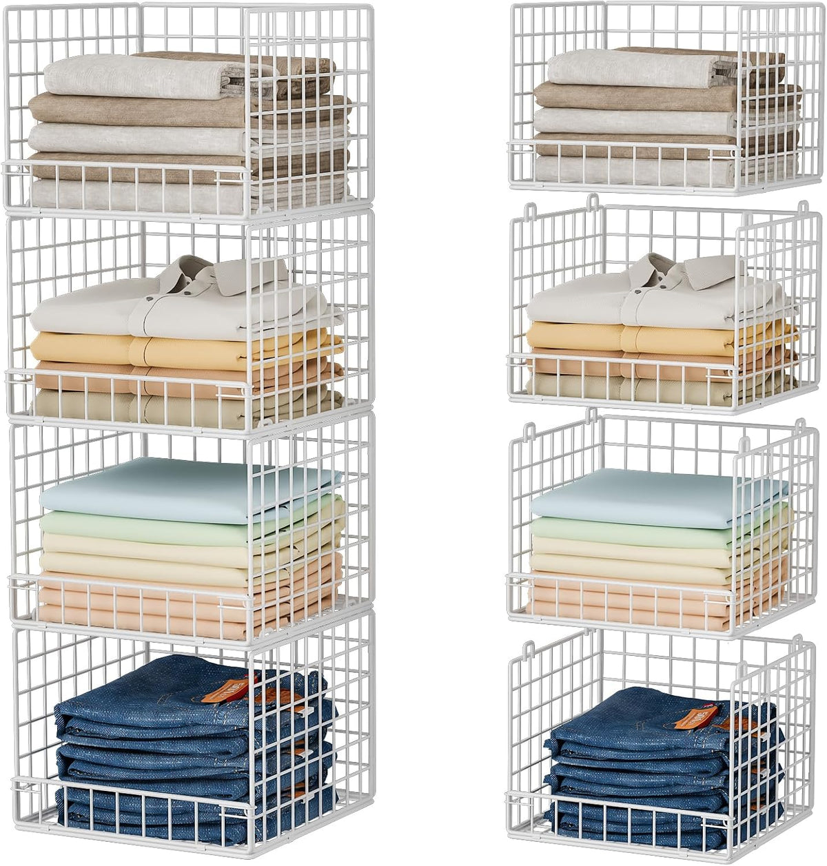 Stackable Closet Organizers and Storage Baskets, 4-Tier Closet Shelf Organizer , Space-Saving Clothes Storage Drawer, Foldable Clothes Storage Bins for Closet Organizer System, Black(Patent 30022416)