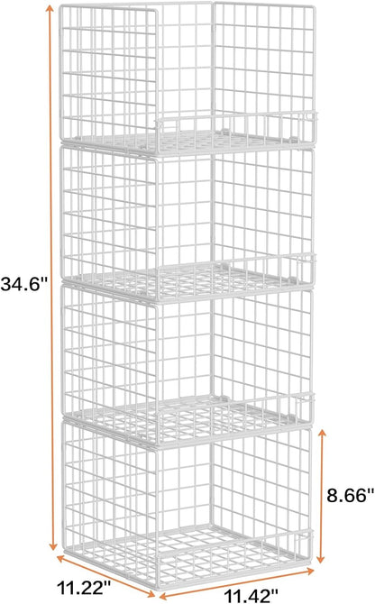 Stackable Closet Organizers and Storage Baskets, 4-Tier Closet Shelf Organizer , Space-Saving Clothes Storage Drawer, Foldable Clothes Storage Bins for Closet Organizer System, Black(Patent 30022416)