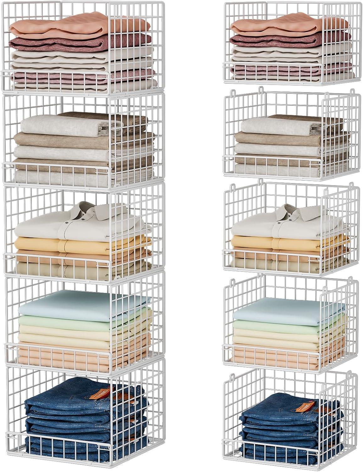 Stackable Closet Organizers and Storage Baskets, 4-Tier Closet Shelf Organizer , Space-Saving Clothes Storage Drawer, Foldable Clothes Storage Bins for Closet Organizer System, Black(Patent 30022416)