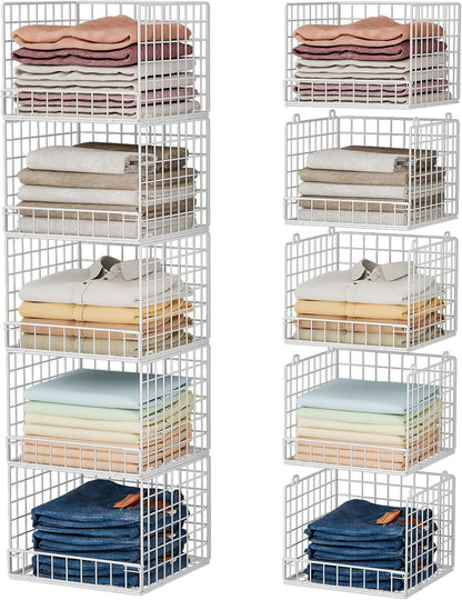 Stackable Closet Organizers and Storage Baskets, 4-Tier Closet Shelf Organizer , Space-Saving Clothes Storage Drawer, Foldable Clothes Storage Bins for Closet Organizer System, Black(Patent 30022416)