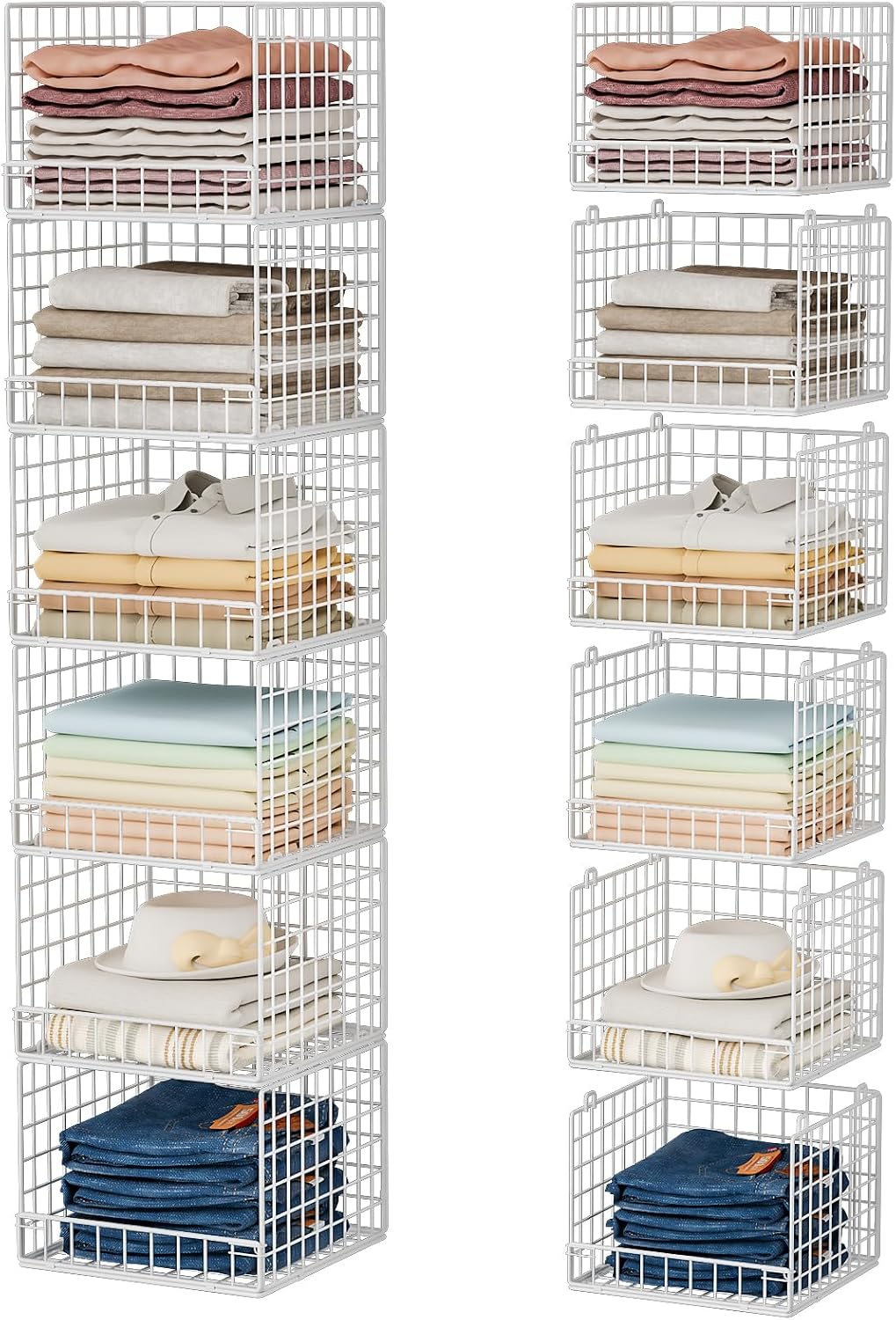 Stackable Closet Organizers and Storage Baskets, 4-Tier Closet Shelf Organizer , Space-Saving Clothes Storage Drawer, Foldable Clothes Storage Bins for Closet Organizer System, Black(Patent 30022416)