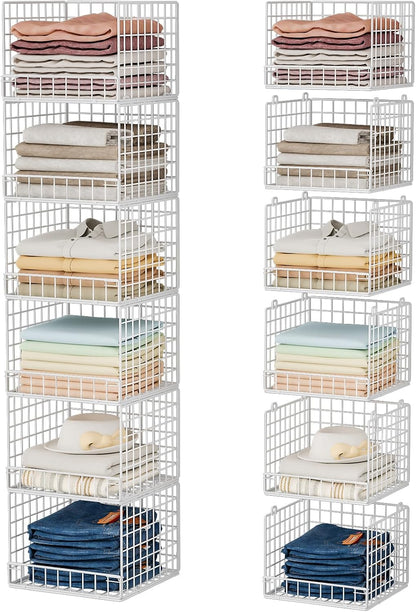 Stackable Closet Organizers and Storage Baskets, 4-Tier Closet Shelf Organizer , Space-Saving Clothes Storage Drawer, Foldable Clothes Storage Bins for Closet Organizer System, Black(Patent 30022416)
