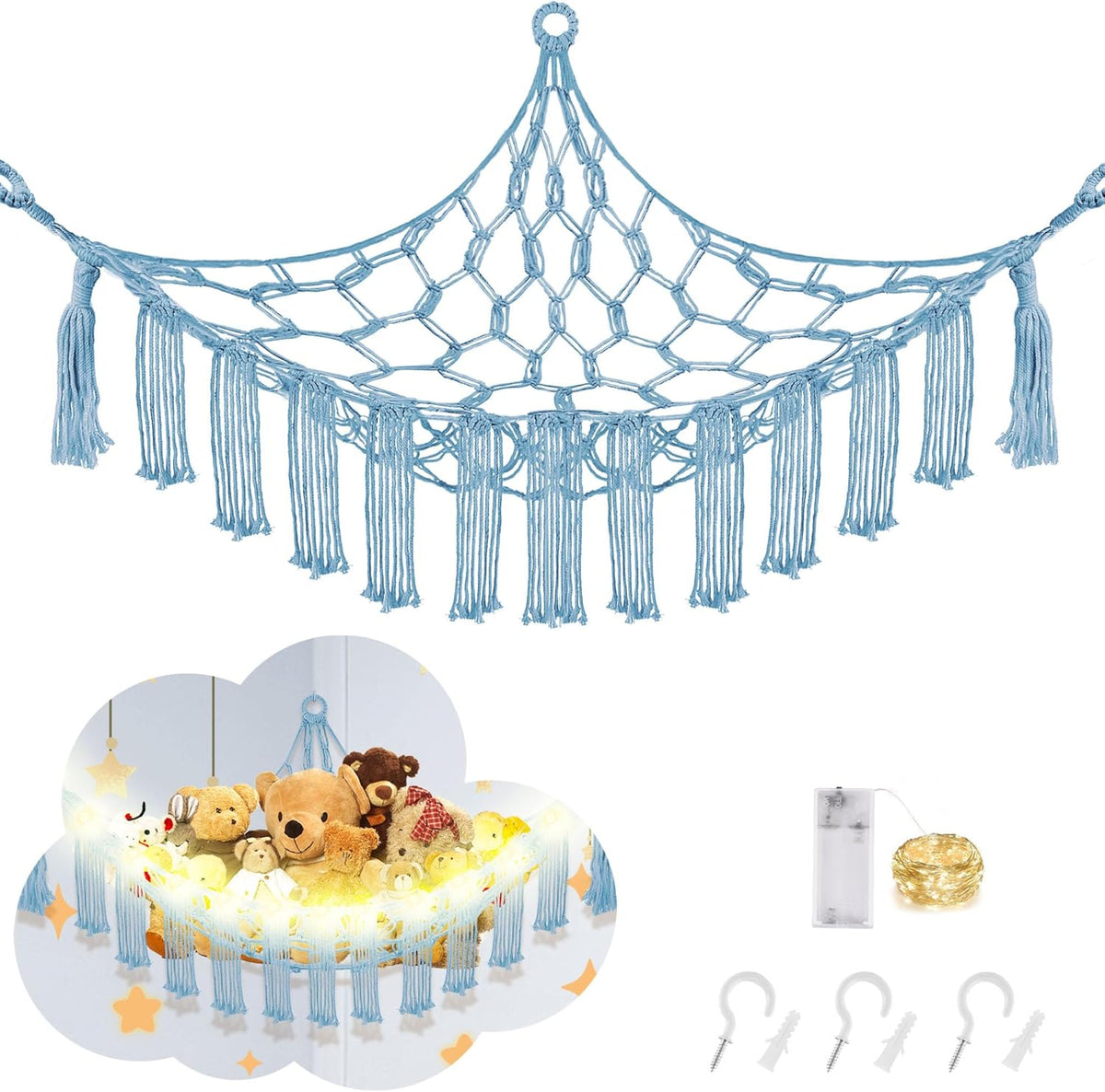 Stuffed Animal Hammock Large Corner Plushie Net Storage, White
