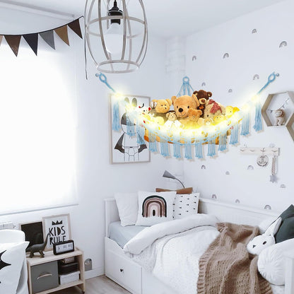 Stuffed Animal Hammock Large Corner Plushie Net Storage, White