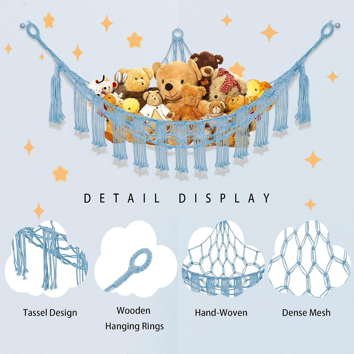 Stuffed Animal Hammock Large Corner Plushie Net Storage, White