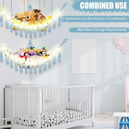 Stuffed Animal Hammock Large Corner Plushie Net Storage, White