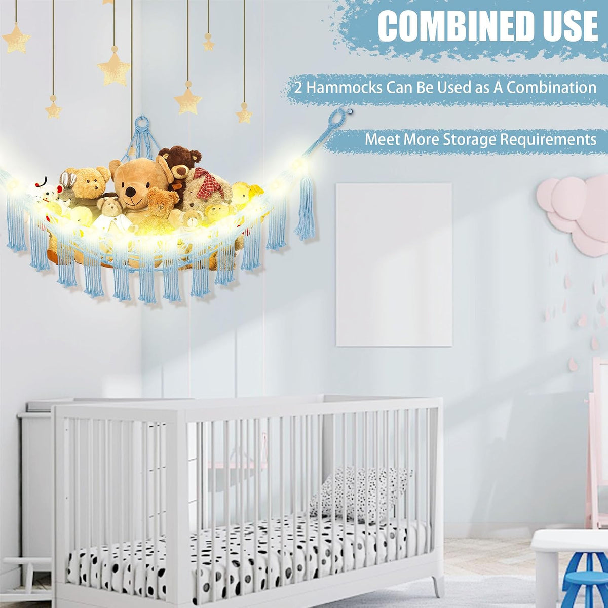 Stuffed Animal Hammock Large Corner Plushie Net Storage, White