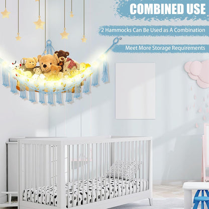 Stuffed Animal Hammock Large Corner Plushie Net Storage, White
