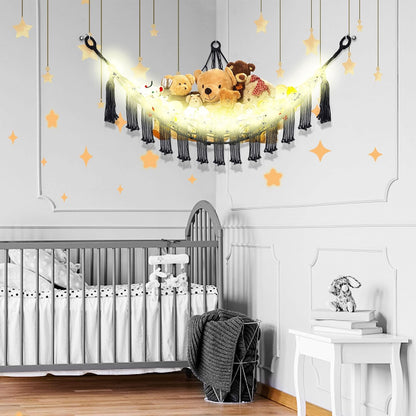 Stuffed Animal Hammock Large Corner Plushie Net Storage, White
