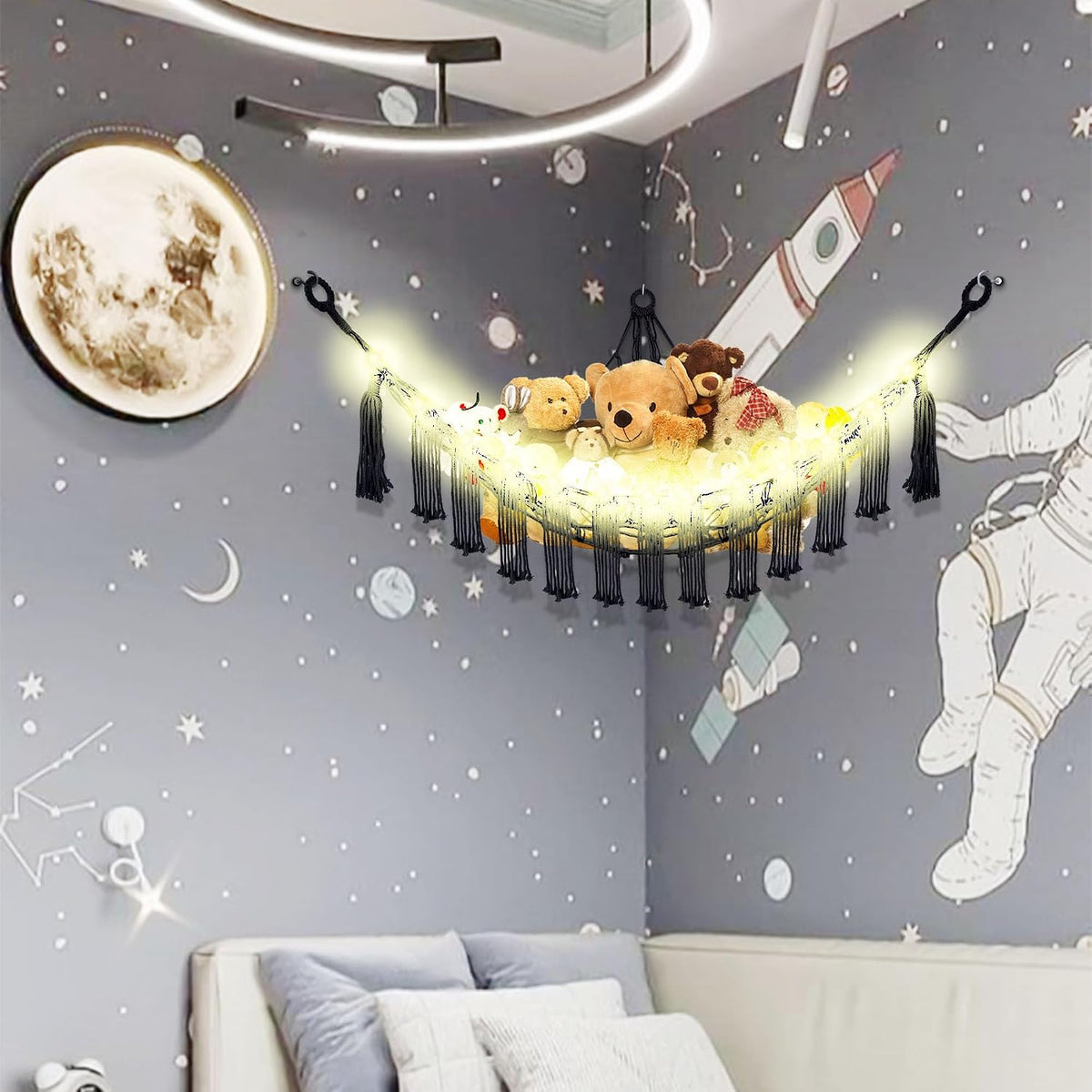 Stuffed Animal Hammock Large Corner Plushie Net Storage, White