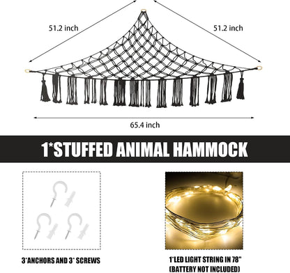 Stuffed Animal Hammock Large Corner Plushie Net Storage, White