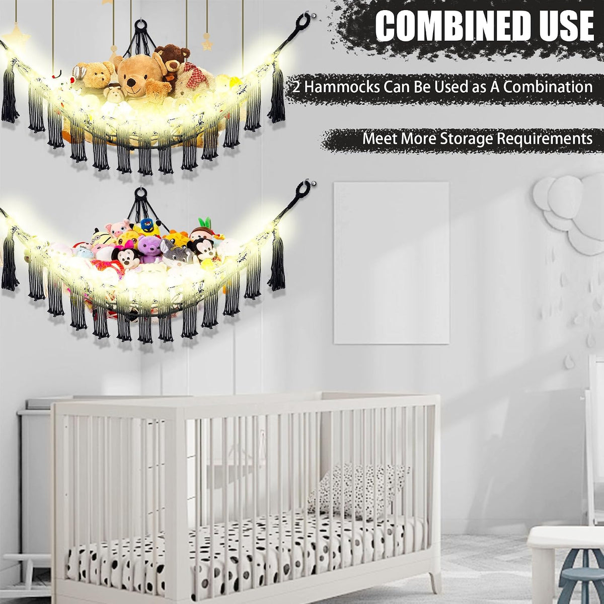 Stuffed Animal Hammock Large Corner Plushie Net Storage, White