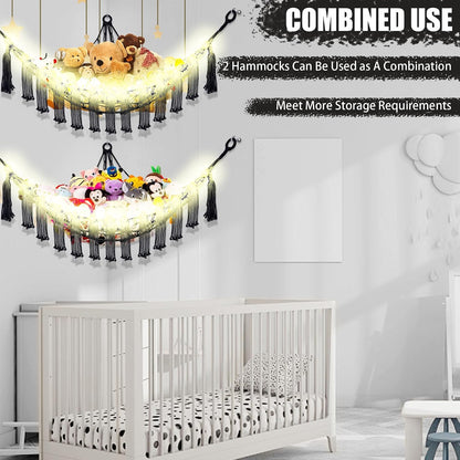 Stuffed Animal Hammock Large Corner Plushie Net Storage, White