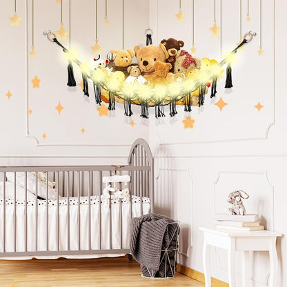 Stuffed Animal Hammock Large Corner Plushie Net Storage, White