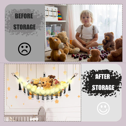 Stuffed Animal Hammock Large Corner Plushie Net Storage, White