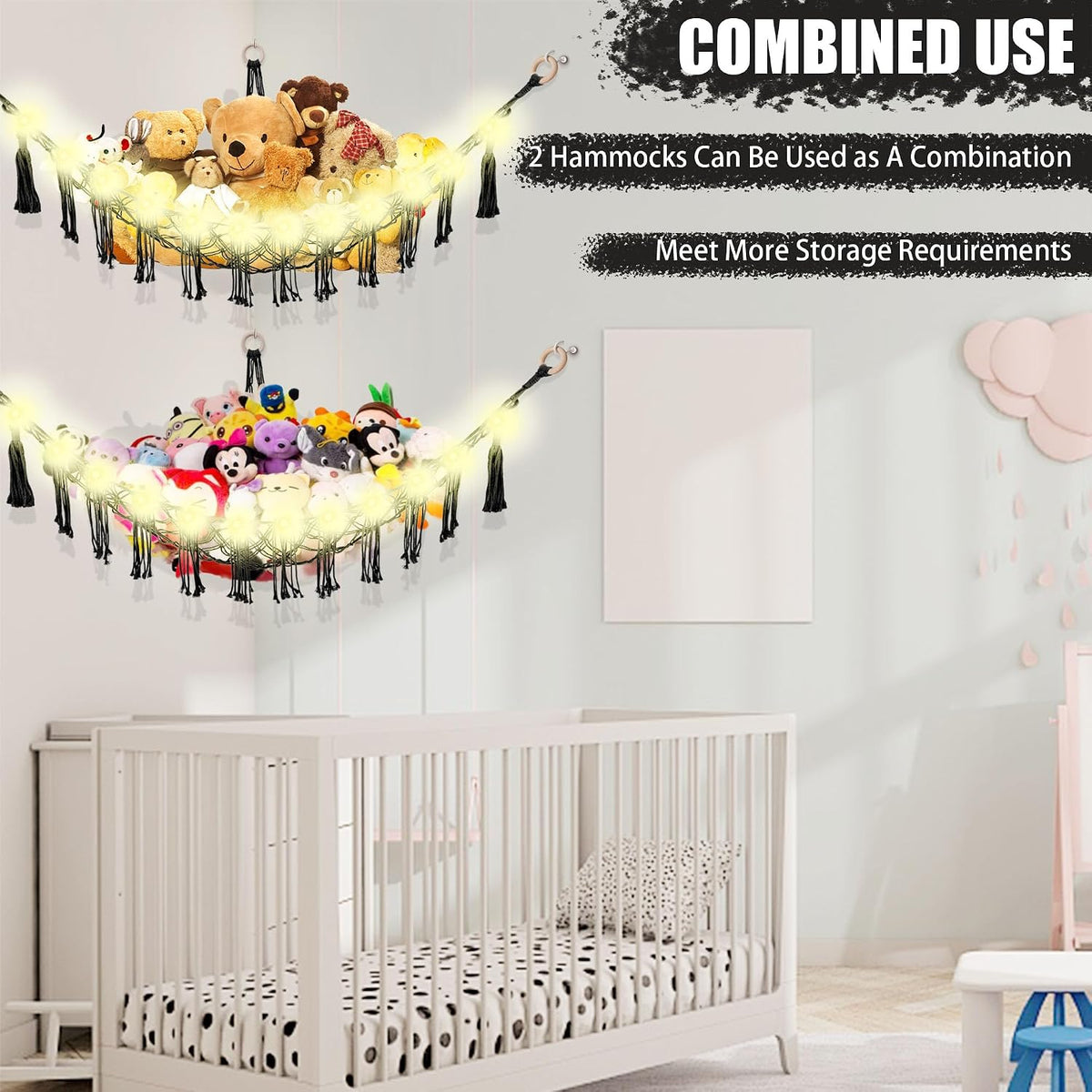 Stuffed Animal Hammock Large Corner Plushie Net Storage, White