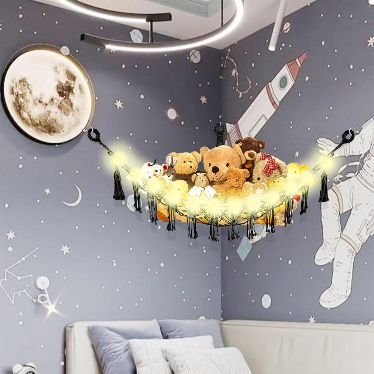 Stuffed Animal Hammock Large Corner Plushie Net Storage, White