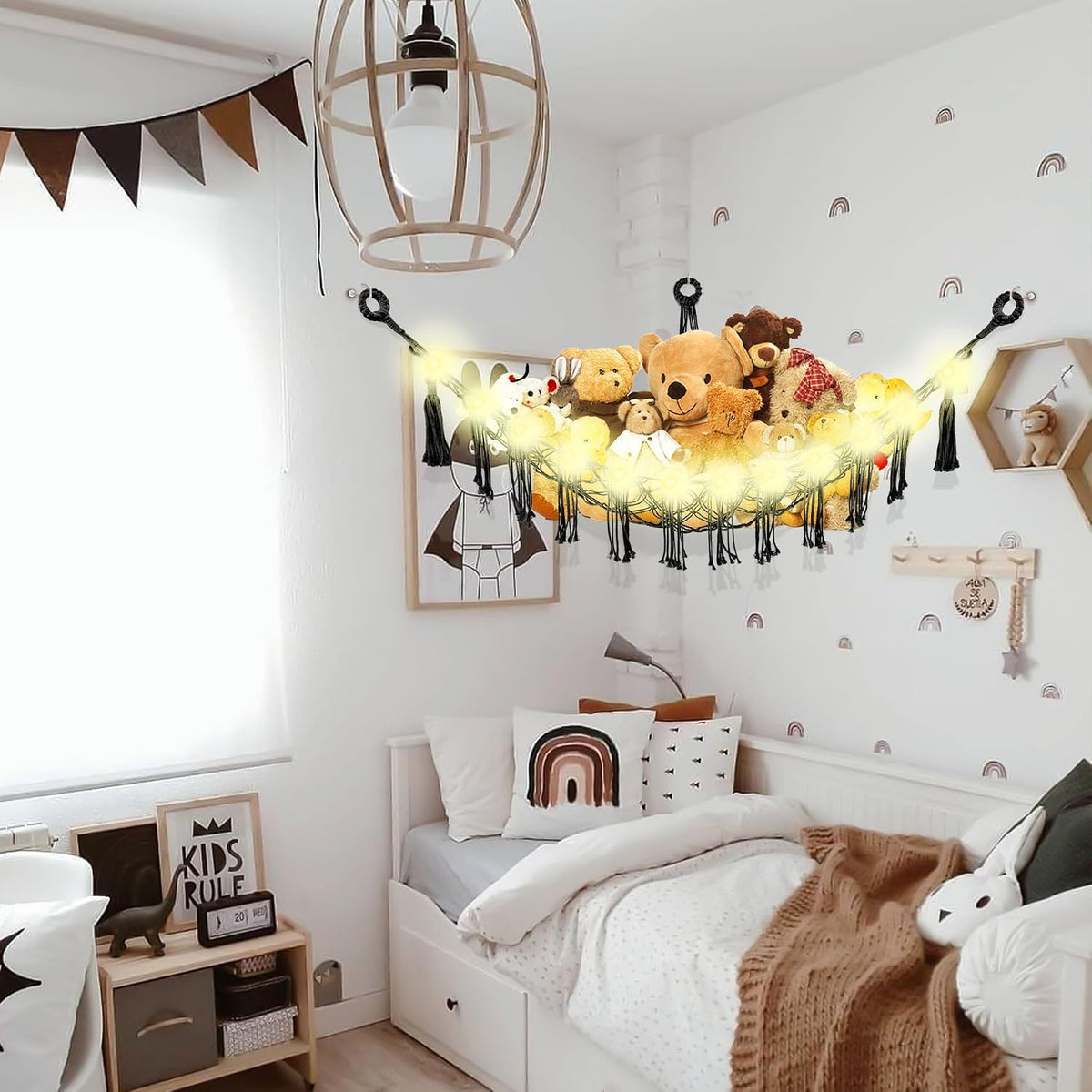 Stuffed Animal Hammock Large Corner Plushie Net Storage, White