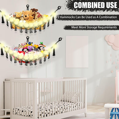 Stuffed Animal Hammock Large Corner Plushie Net Storage, White