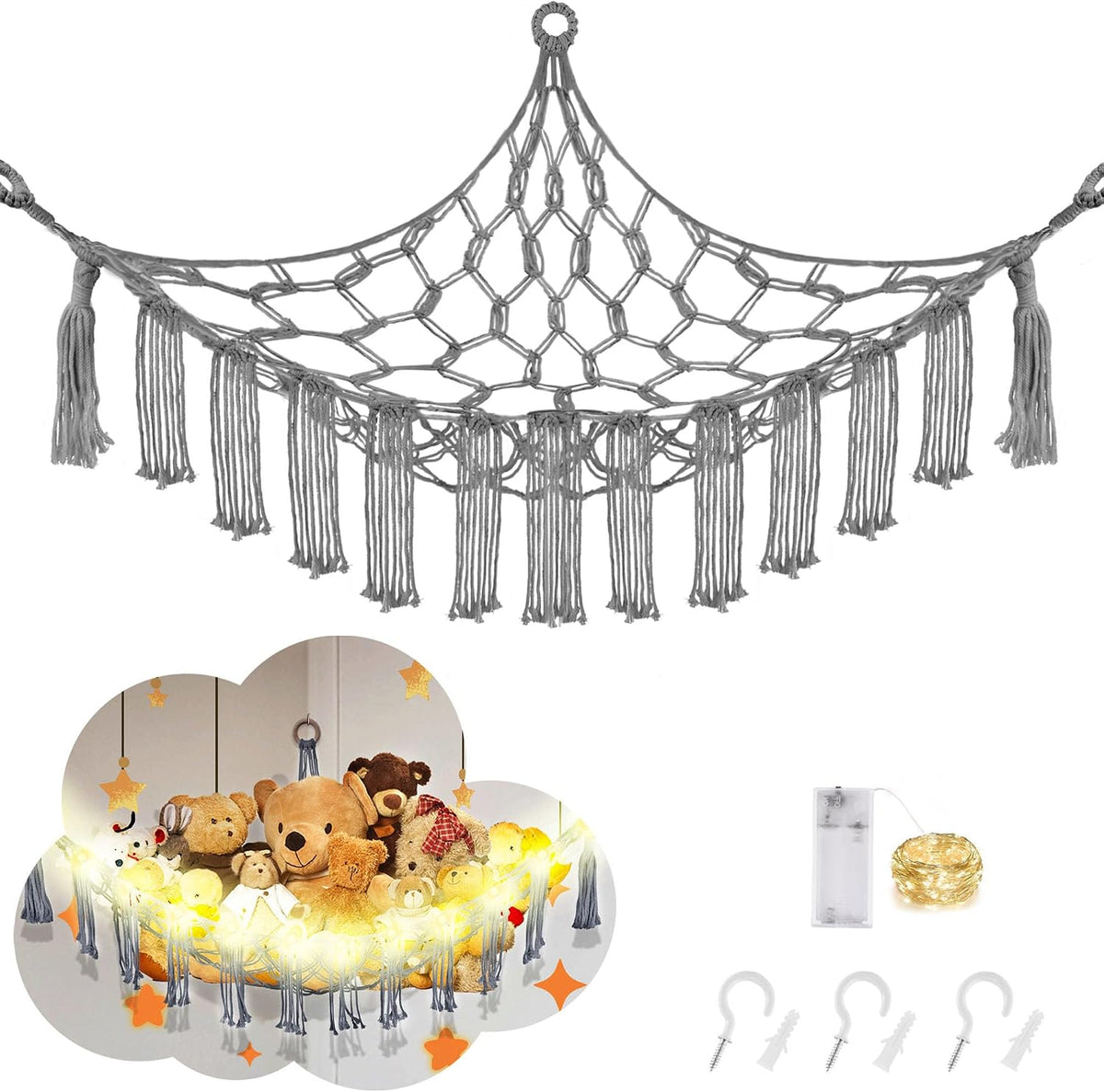 Stuffed Animal Hammock Large Corner Plushie Net Storage, White