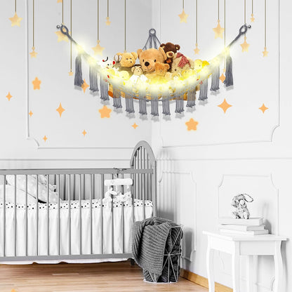 Stuffed Animal Hammock Large Corner Plushie Net Storage, White