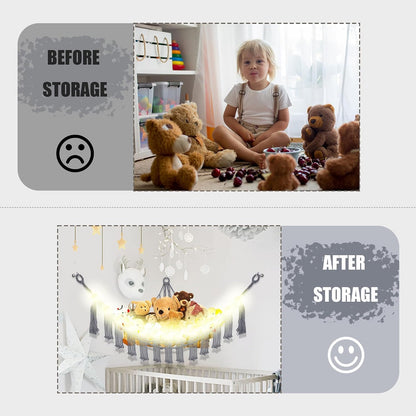 Stuffed Animal Hammock Large Corner Plushie Net Storage, White