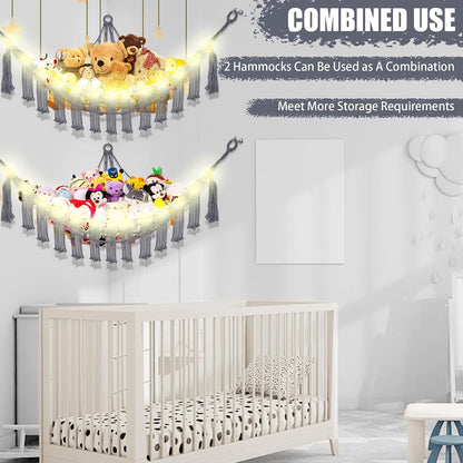 Stuffed Animal Hammock Large Corner Plushie Net Storage, White