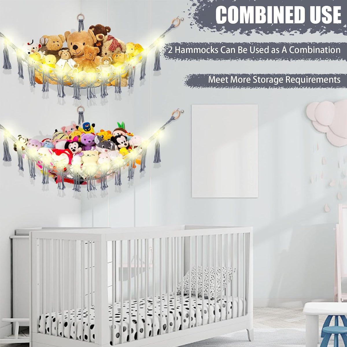 Stuffed Animal Hammock Large Corner Plushie Net Storage, White