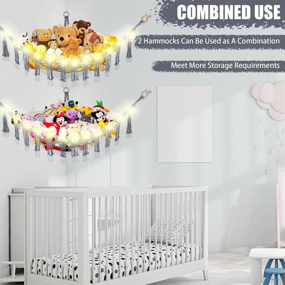 Stuffed Animal Hammock Large Corner Plushie Net Storage, White