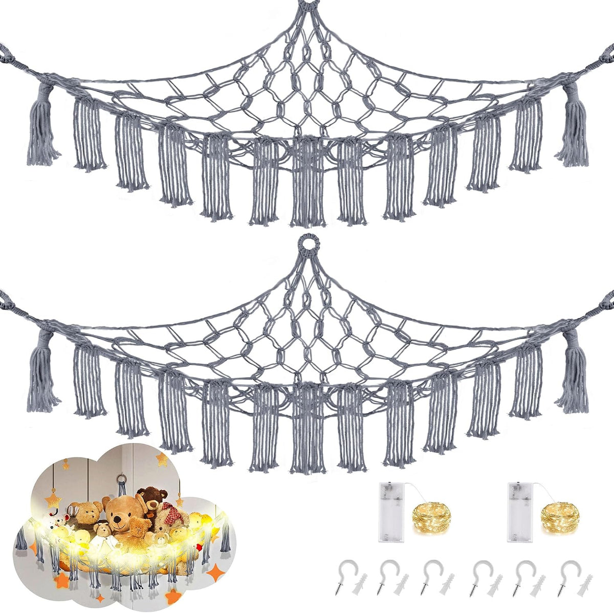 Stuffed Animal Hammock Large Corner Plushie Net Storage, White