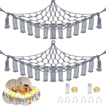 Stuffed Animal Hammock Large Corner Plushie Net Storage, White