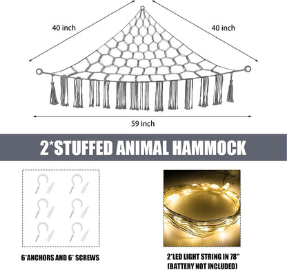 Stuffed Animal Hammock Large Corner Plushie Net Storage, White