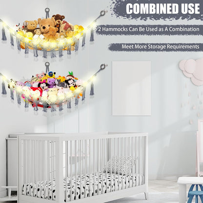 Stuffed Animal Hammock Large Corner Plushie Net Storage, White