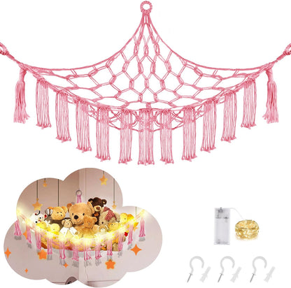 Stuffed Animal Hammock Large Corner Plushie Net Storage, White