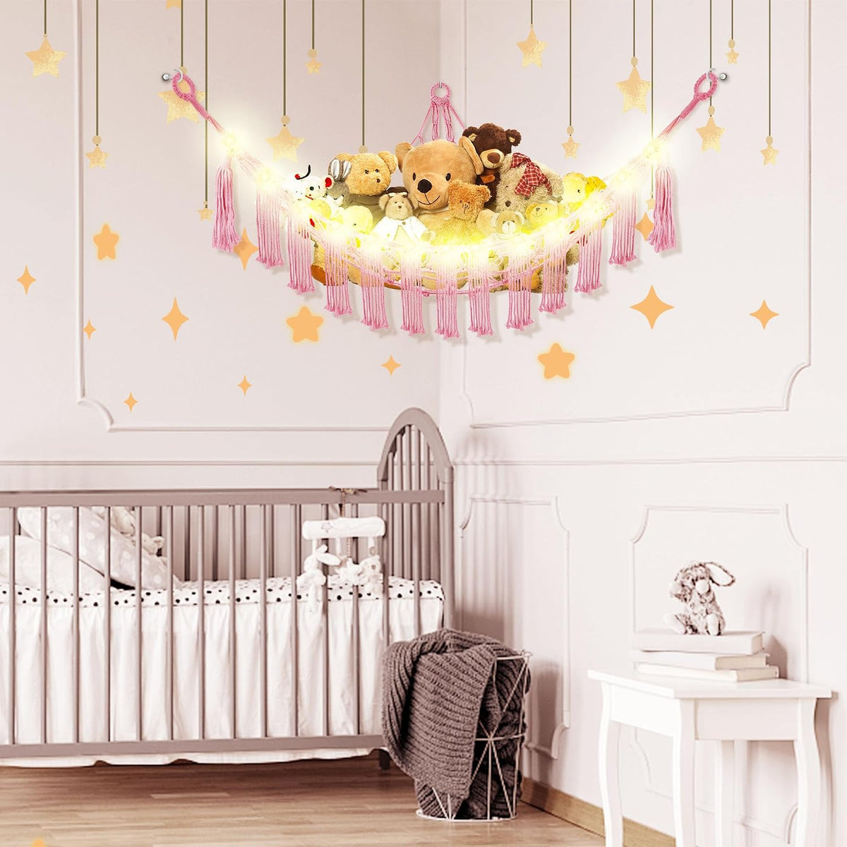 Stuffed Animal Hammock Large Corner Plushie Net Storage, White