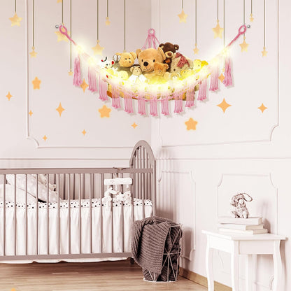 Stuffed Animal Hammock Large Corner Plushie Net Storage, White