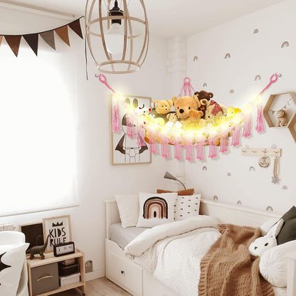 Stuffed Animal Hammock Large Corner Plushie Net Storage, White