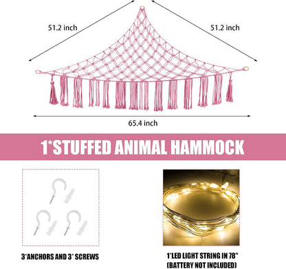 Stuffed Animal Hammock Large Corner Plushie Net Storage, White
