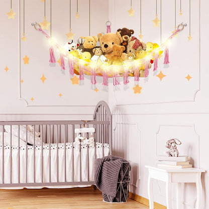 Stuffed Animal Hammock Large Corner Plushie Net Storage, White