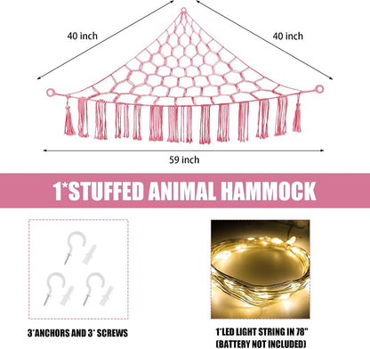 Stuffed Animal Hammock Large Corner Plushie Net Storage, White