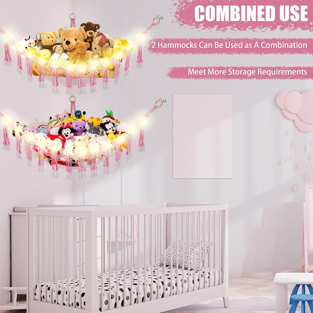 Stuffed Animal Hammock Large Corner Plushie Net Storage, White