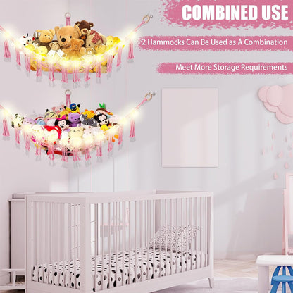 Stuffed Animal Hammock Large Corner Plushie Net Storage, White