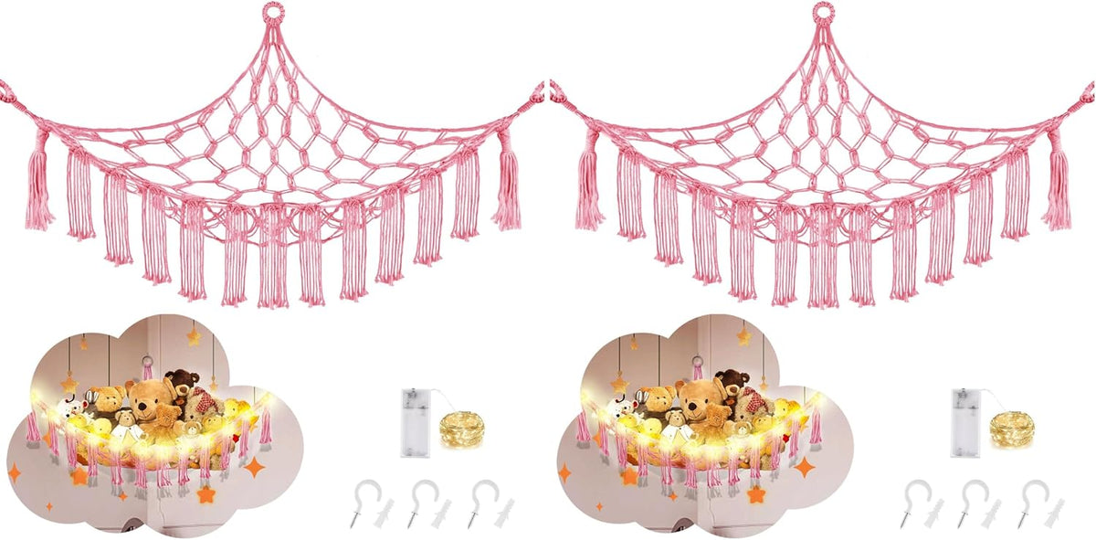 Stuffed Animal Hammock Large Corner Plushie Net Storage, White